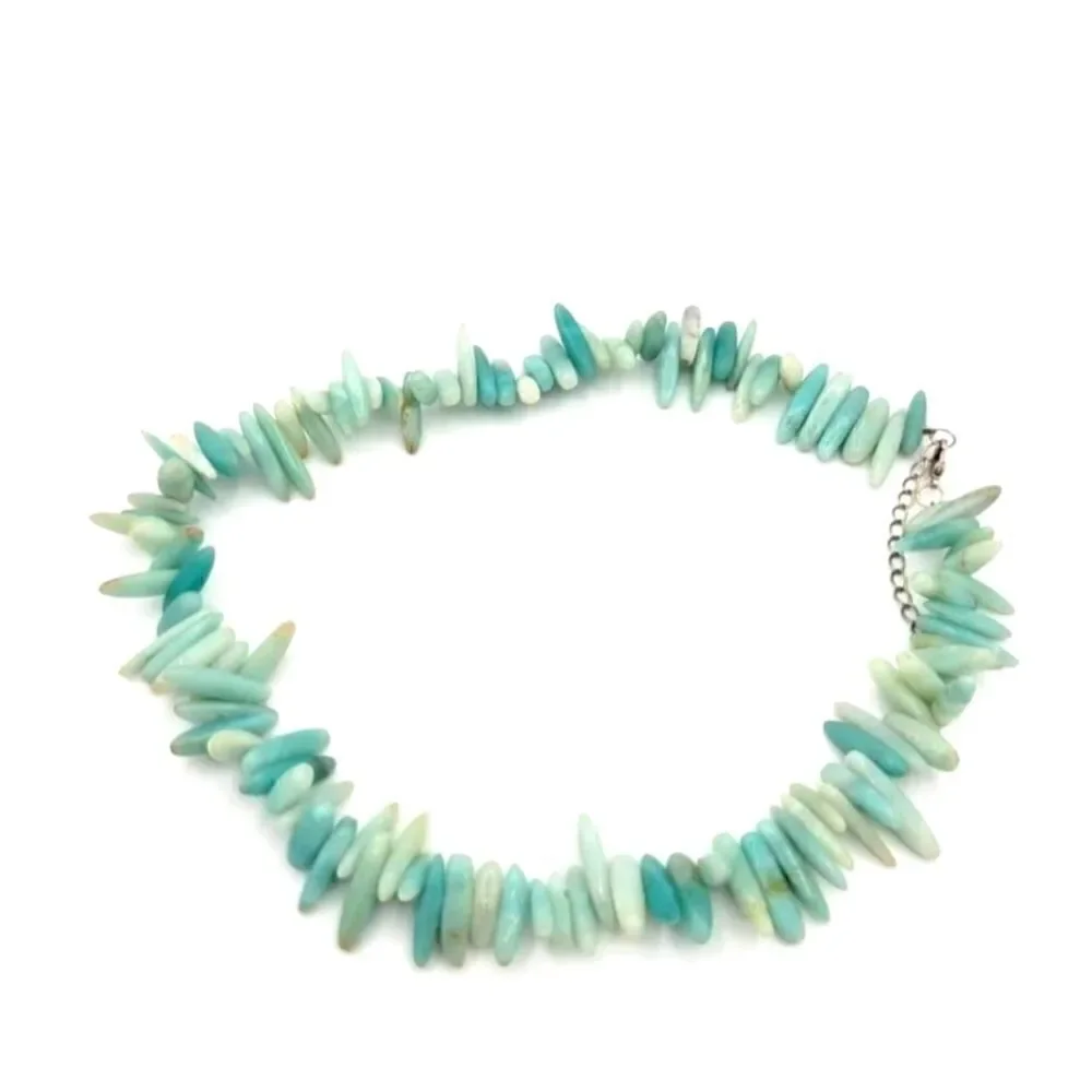 Natural Blue & Seafoam green Amozonite Elongated Genuine Stone Necklace - Picture 3 of 6